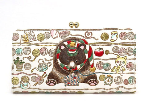 Knitting Bear GAMAGUCHI Long Wallet with Clasp