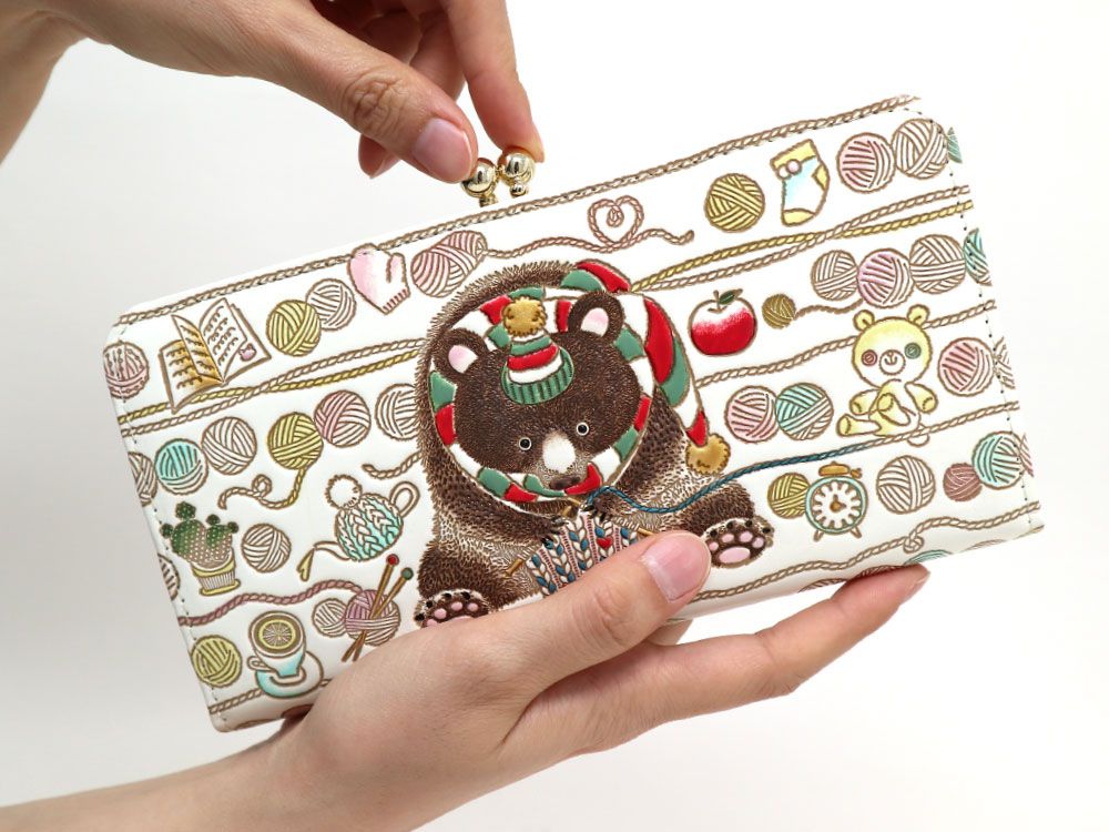Knitting Bear GAMAGUCHI Long Wallet with Clasp