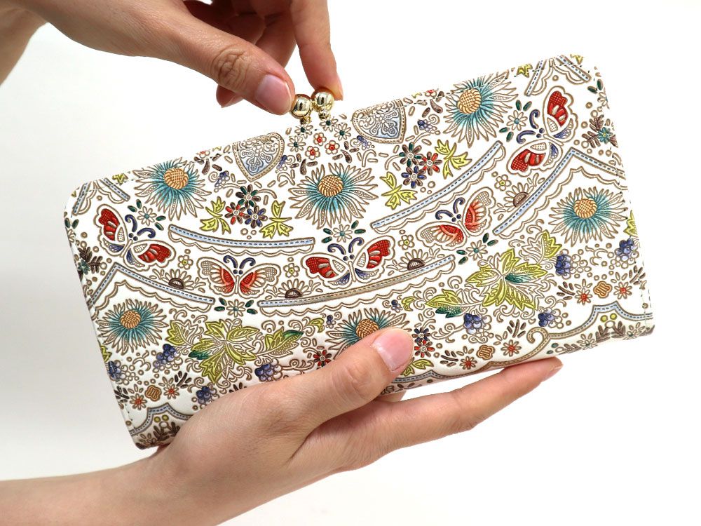 Mo Li Hua - Jasmine Flower (Blue) GAMAGUCHI Long Wallet with Clasp