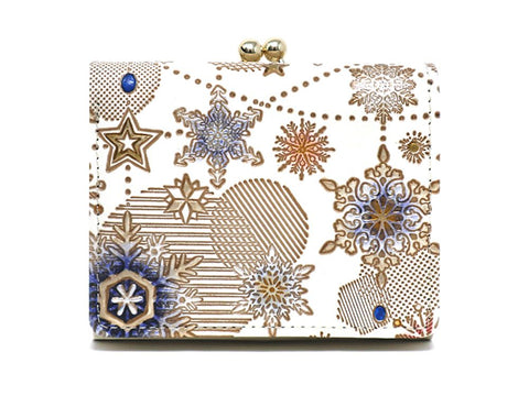 Snow Ornaments (Blue) Small GAMAGUCHI Trifold Wallet
