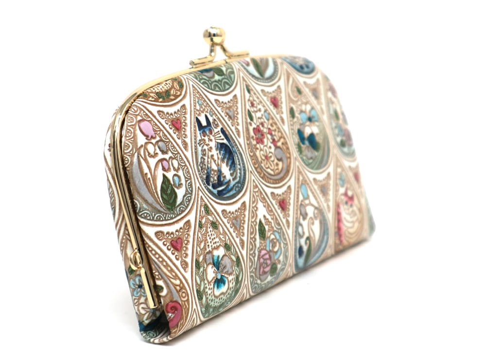 Flowers and Cats (Indigo) GAMAGUCHI Small Clasp Purse