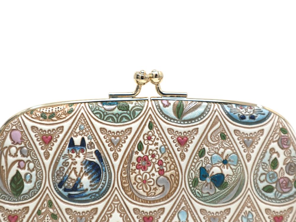 Flowers and Cats (Indigo) GAMAGUCHI Small Clasp Purse