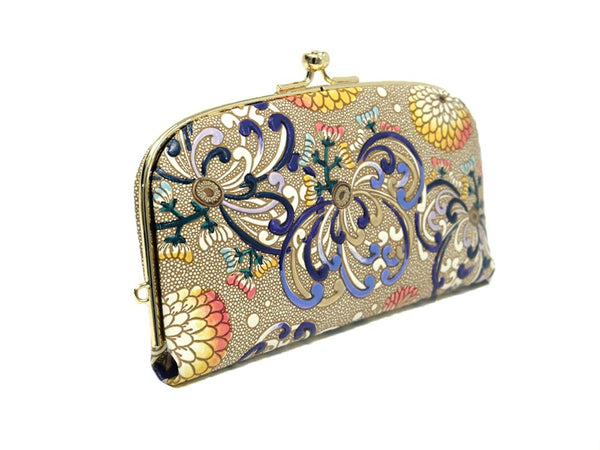 RANGIKU - Firework Chrysanthemums (Blue&Yellow) GAMAGUCHI Small Clasp Purse