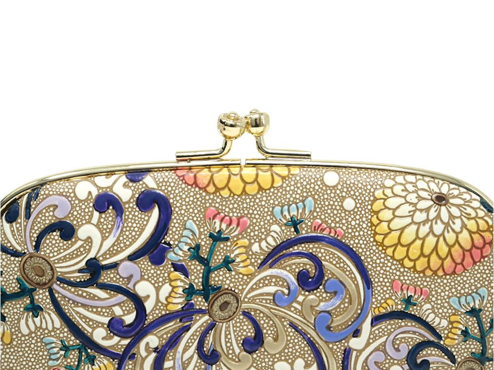 RANGIKU - Firework Chrysanthemums (Blue&Yellow) GAMAGUCHI Small Clasp Purse