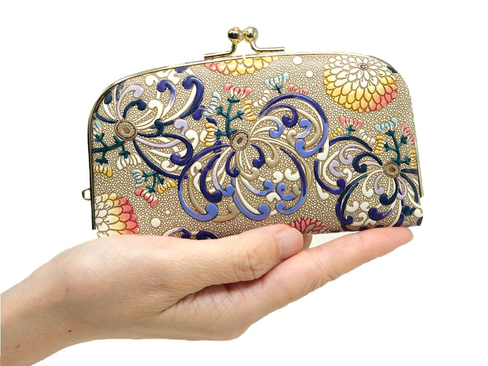 RANGIKU - Firework Chrysanthemums (Blue&Yellow) GAMAGUCHI Small Clasp Purse