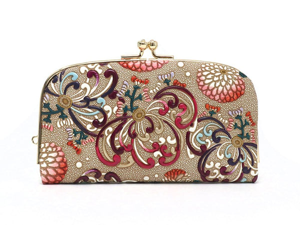 RANGIKU - Firework Chrysanthemums (Wine&Pink) GAMAGUCHI Small Clasp Purse