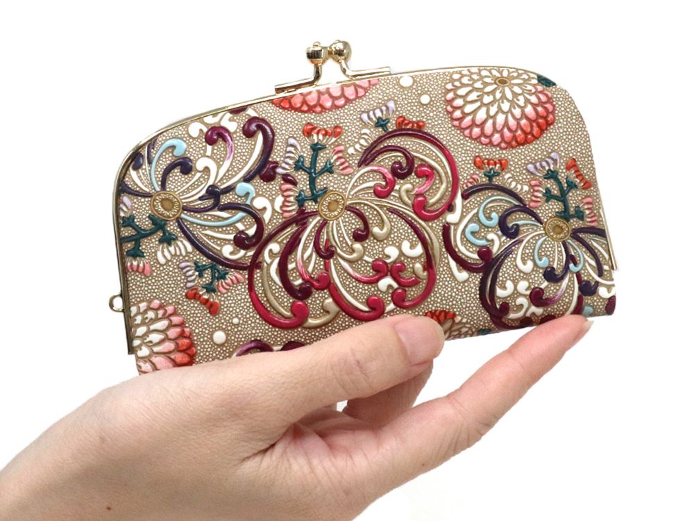 RANGIKU - Firework Chrysanthemums (Wine&Pink) GAMAGUCHI Small Clasp Purse