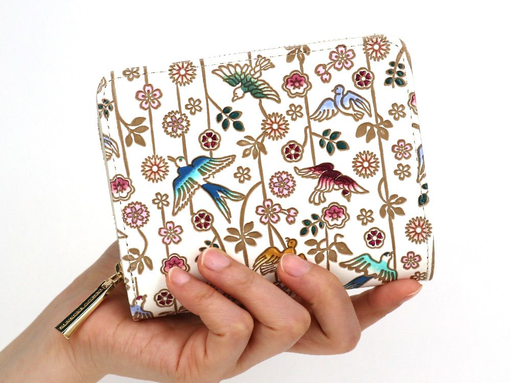 Birds and Cherry Blossoms Zippered Bi-fold Wallet