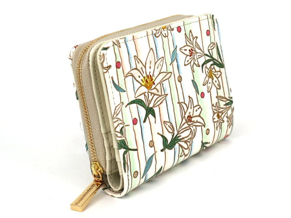 White Lilies Zippered Bi-fold Wallet