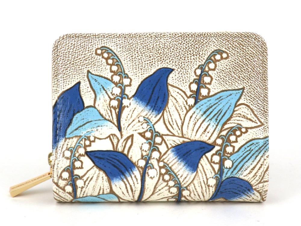 SUZURAN - Lily of the Valley (Blue) Zippered Bi-fold Wallet