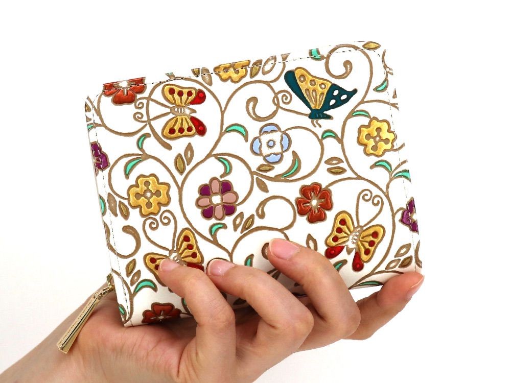 KINKARAOOBANA - Golden Flowers and Butterflies Zippered Bi-fold Wallet