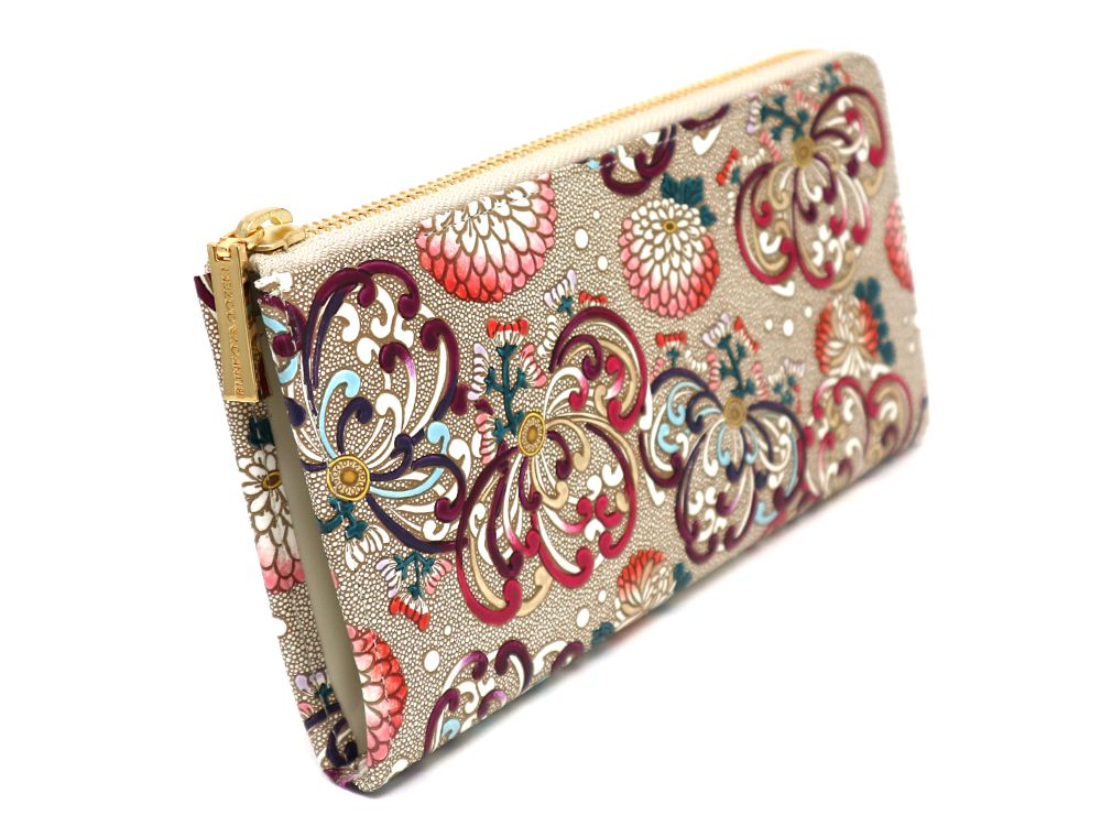 RANGIKU - Firework Chrysanthemums (Wine&Pink) L-shaped Long Wallet