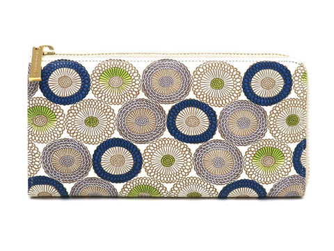 Umbrella Chrysanthemums (Shimmering Blue) L-shaped Long Wallet