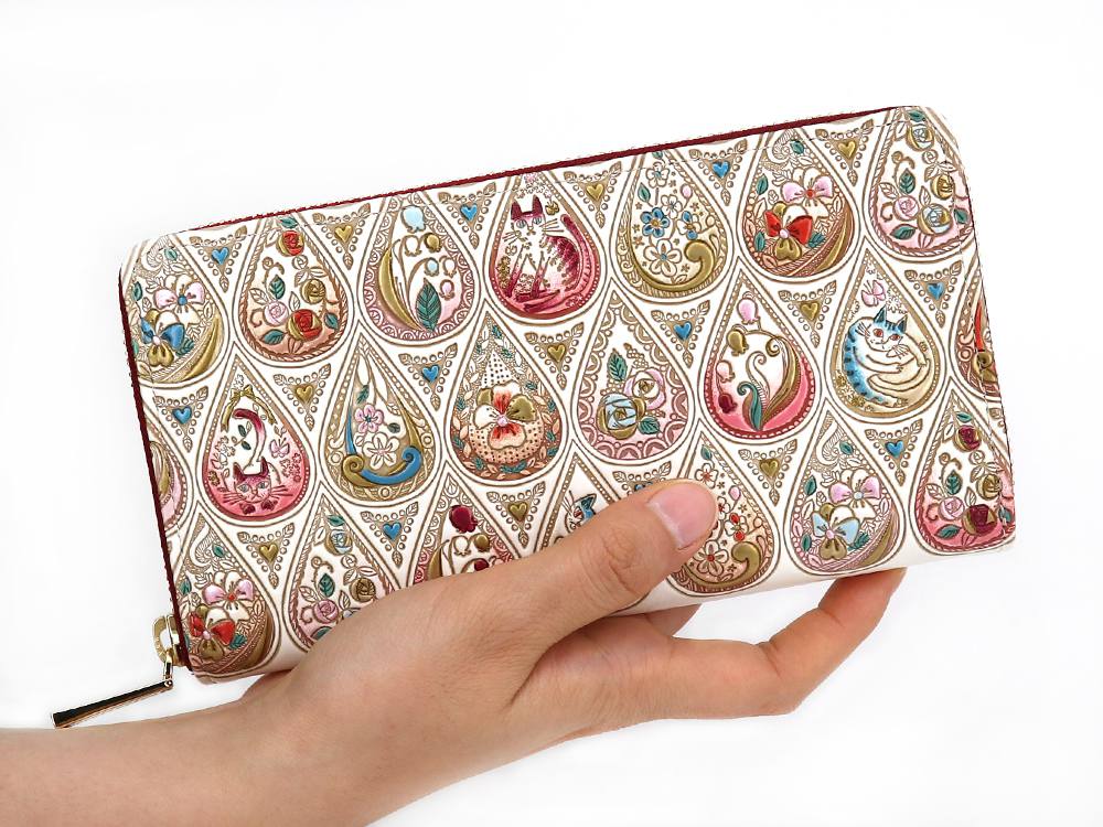 Flowers and Cats (Rose) Zippered Long Wallet