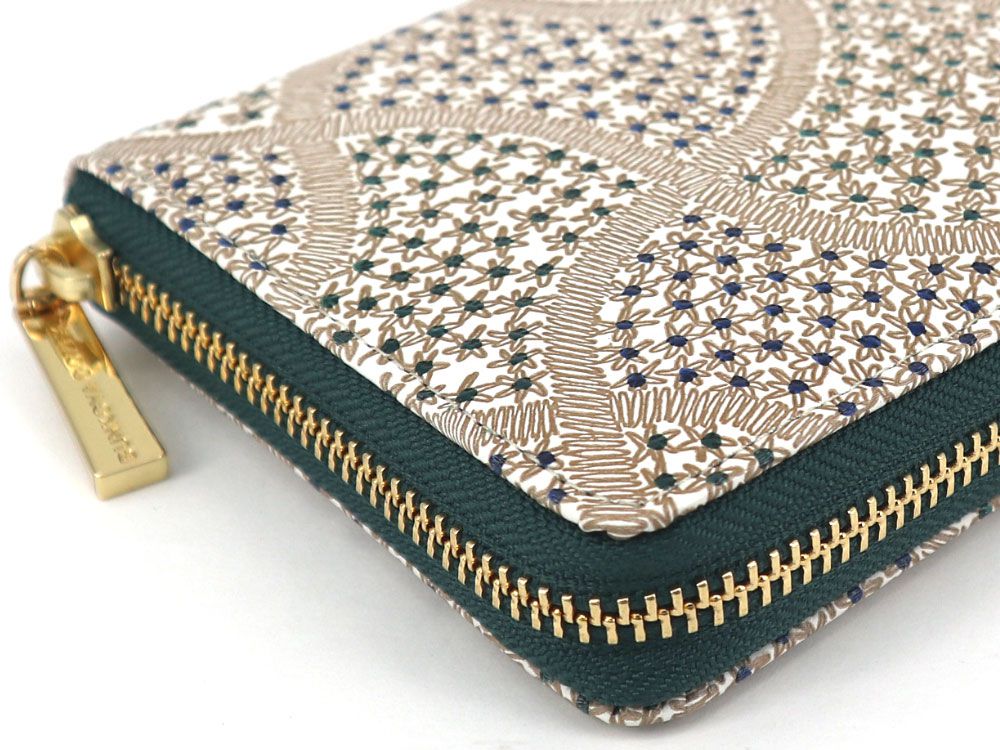 CHIRIMEN Fabric (Green) Zippered Long Wallet