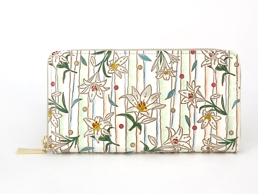 White Lilies Zippered Long Wallet