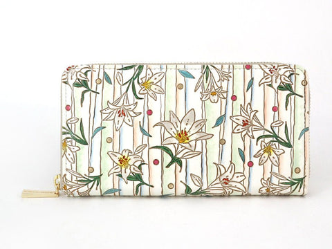 White Lilies Zippered Long Wallet