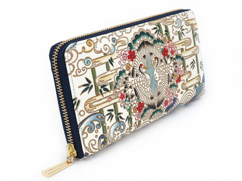 Facing Cranes Zippered Long Wallet