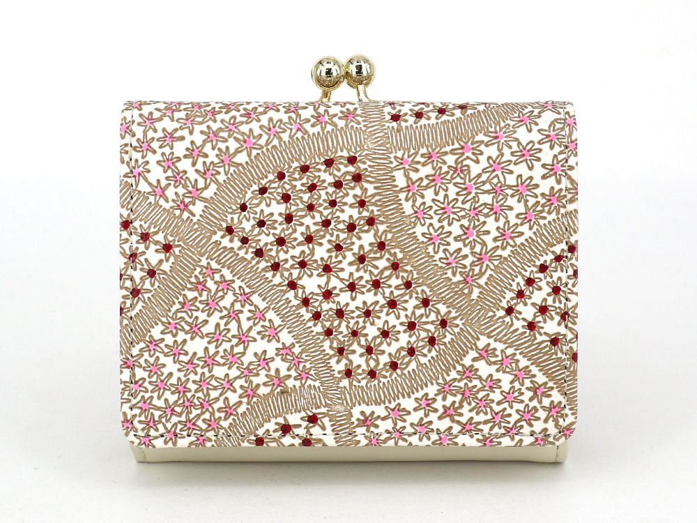 CHIRIMEN Fabric (Pink) Small GAMAGUCHI Trifold Wallet