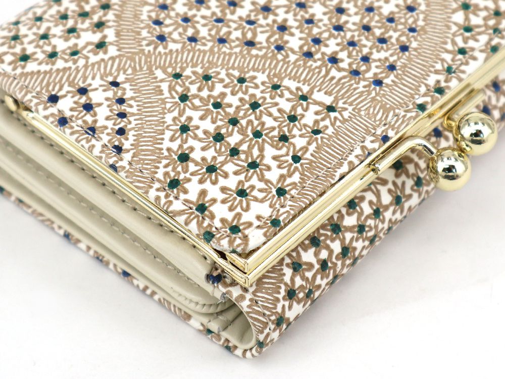 CHIRIMEN Fabric (Green) Small GAMAGUCHI Trifold Wallet