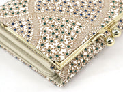 CHIRIMEN Fabric (Green) Small GAMAGUCHI Trifold Wallet