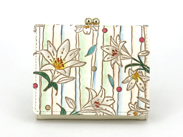 White Lilies Small GAMAGUCHI Trifold Wallet