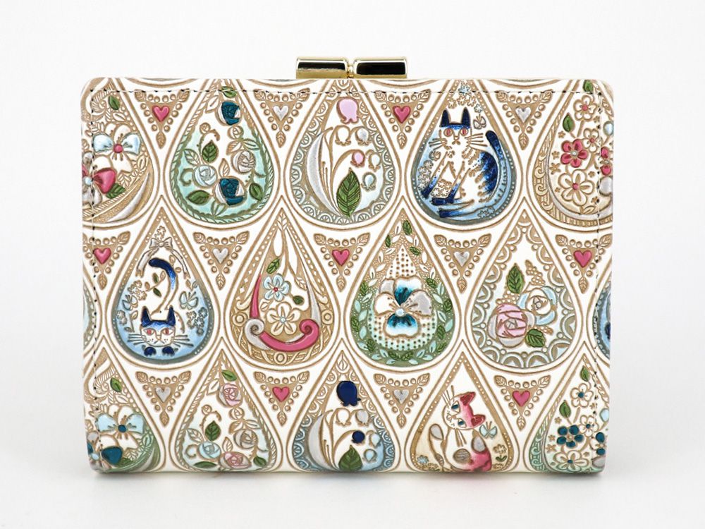 Flowers and Cats (Indigo) GAMASATSU Square Billfold with Clasp
