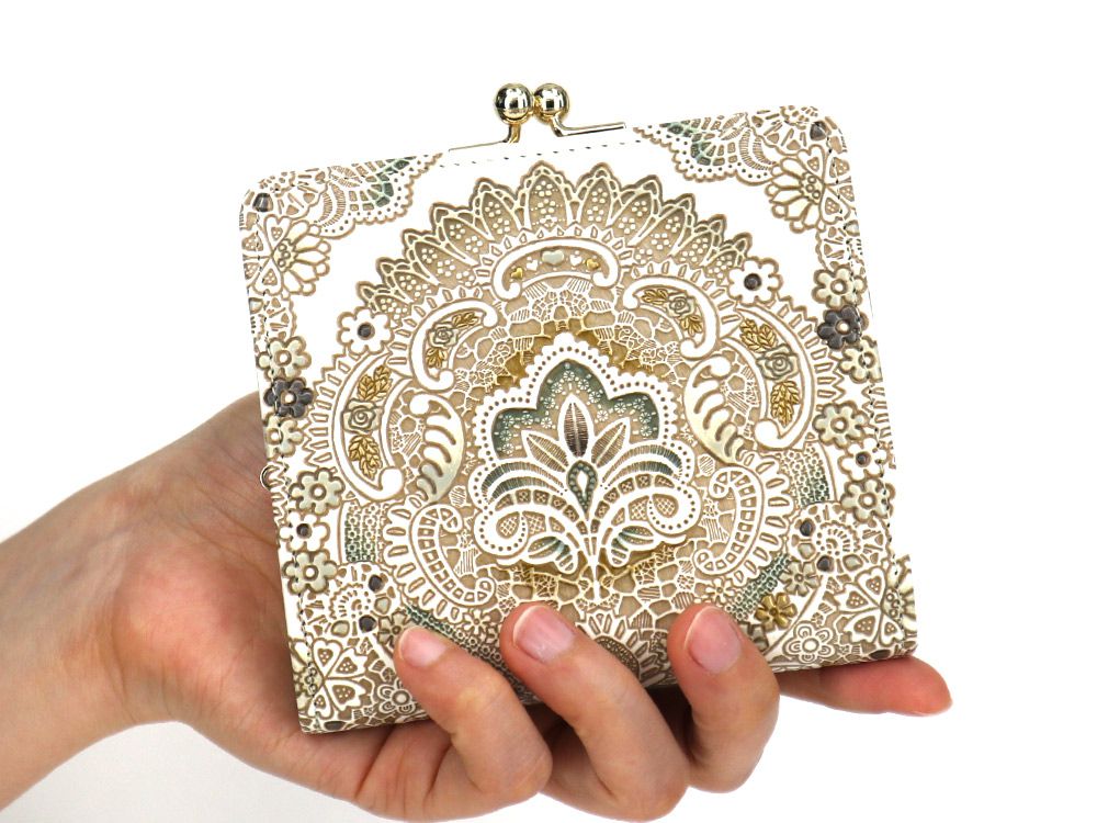 Antique Lace (Green) Square GAMAGUCHI Clasp Purse
